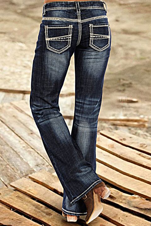 Embroidery Pocket Low Waist Bootcut Jeans gallery 1