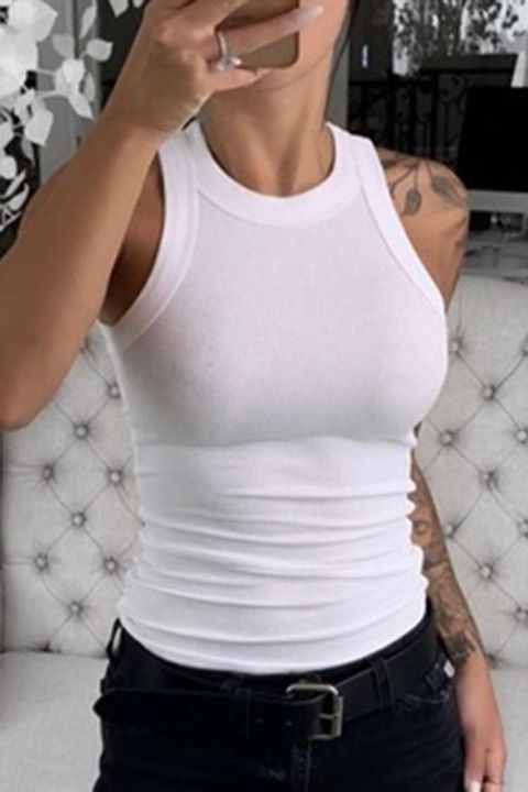 Flamingo Solid Ribbed Form Fitting Round Neck Tank Top