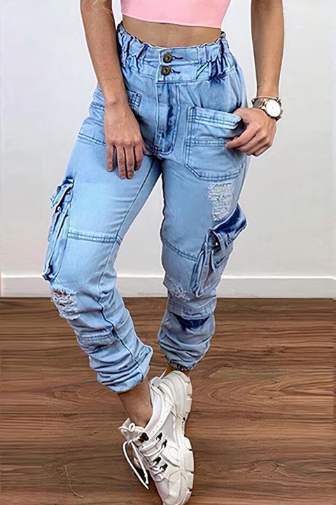 Plus Flap Pocket High Waist Straight Leg Jeans gallery 1