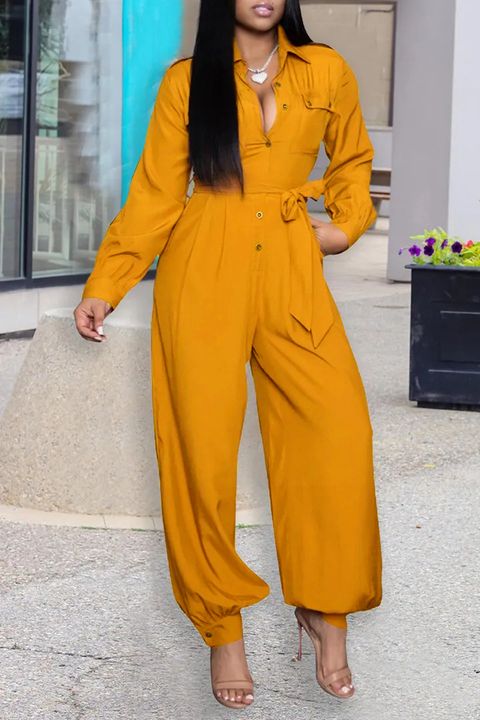 Button Front Flap Pocket Belted Jumpsuit gallery 1