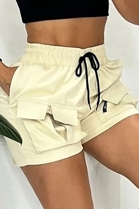Flamingo Drawstring Waist Flap Pocket Shorts