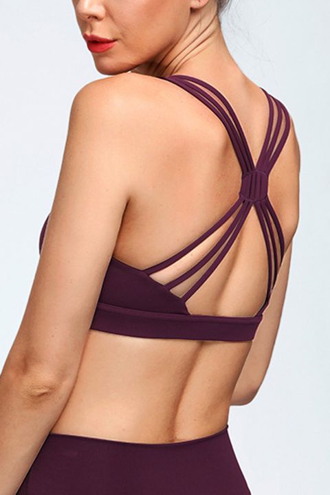 Flamingo Solid Hollow Out Back Sports Bra