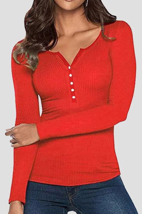 Solid Rib-Knit Button Front Long Sleeve Sweater gallery 1