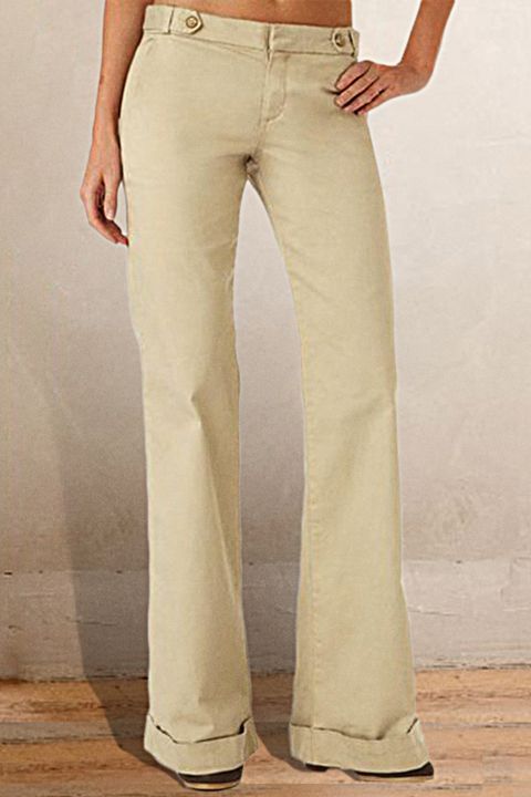 Flamingo Solid Rolled Hem Button Detail Low Rise Flare Jeans