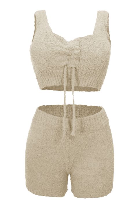 Solid Knot Front Fleece Tank Top & Shorts PJ Set gallery 1