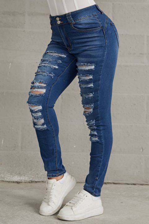 Flamingo Cut Out Front Frayed Hem Skinny Jeans