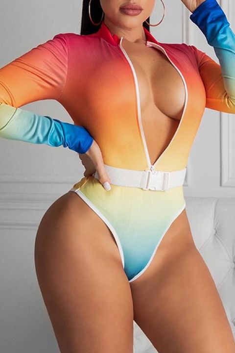 Colorblock Ombre Belted One Piece Swimsuit gallery 1