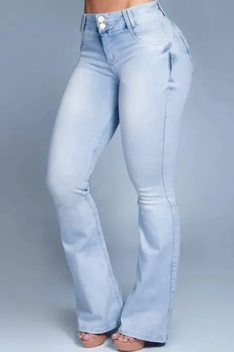 Button Front Butt Lifting Flare Jeans gallery 1