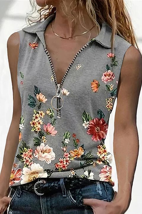 Floral Print Zip Up Blouse gallery 1