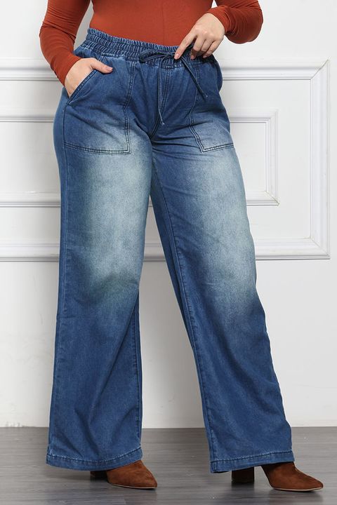 Drawstring Waist Slant Pocket Wide Leg Jeans gallery 1