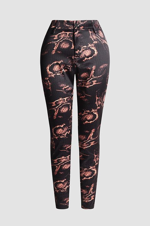 Flamingo Snakeskin Print Mid Waist Skinny Pants
