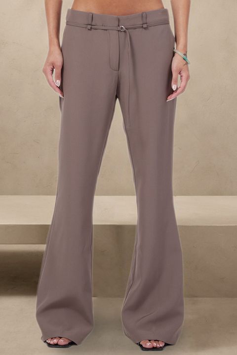 Zip Fly Belted Low Waist Flare Pants gallery 1