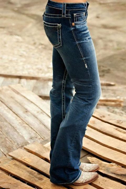 Washed Mid Waist Bootcut Jeans gallery 1