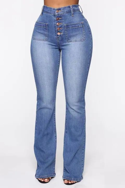 90s Vintage Button Fly Booty Shaping High Waist Flare Jeans gallery 1