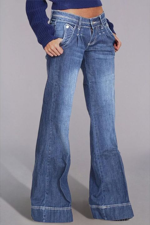 Pleated Pocket Detail Low Waist Flare Jeans gallery 1