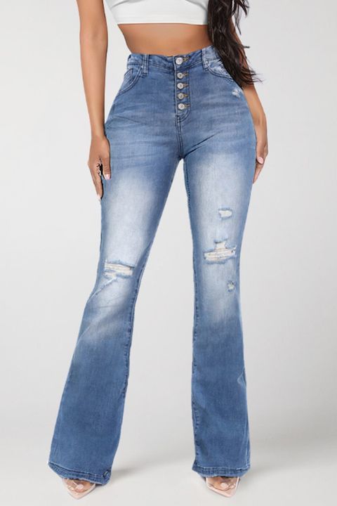 90s Vintage Zip Fly Ripped Knee Flare Jeans gallery 1