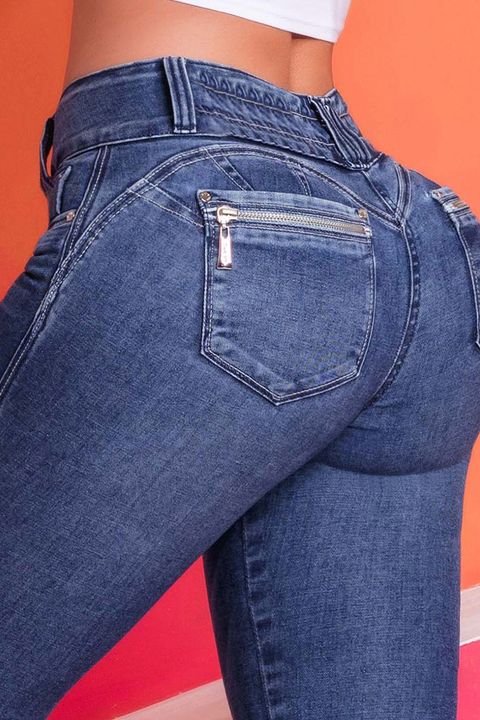 Elastic Waist Back Zip-Pocket Skinny Jeans gallery 1