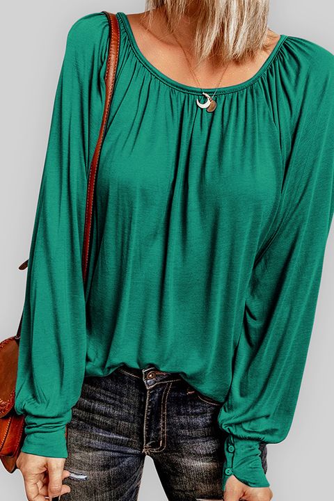 Flamingo Solid Ruched Round Neck Blouse