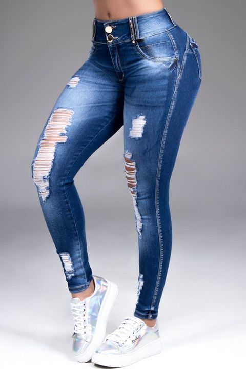 Distressed Button Fly Mid Waist Skinny Jeans gallery 1