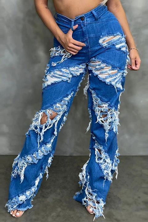 Distressed Raw Hem High Waist Jeans gallery 1