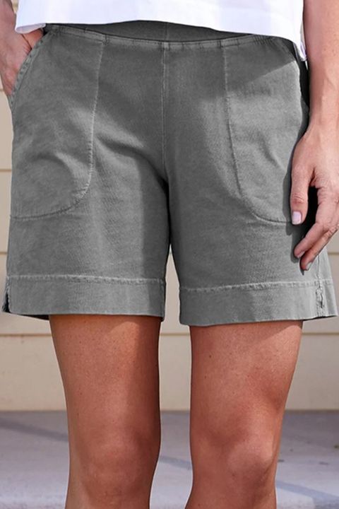 Flamingo Solid Dual Pocket Split Hem Shorts