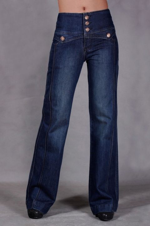 Button Fly Stitch Trim Mid Rise Jeans gallery 1