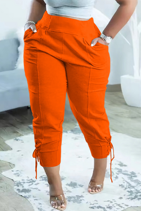 Seam Front Lace Up Hem Shirred Waist Pants gallery 1