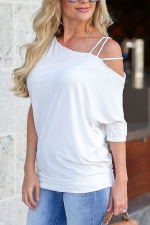 Solid Asymmetrical Neck Strappy T-Shirt gallery 1
