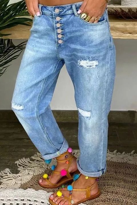 Ripped Button Up Low Waist Jeans gallery 1