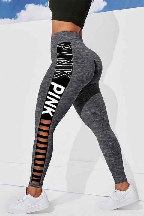 Letter Print Hollow Out Side Sports Leggings gallery 1