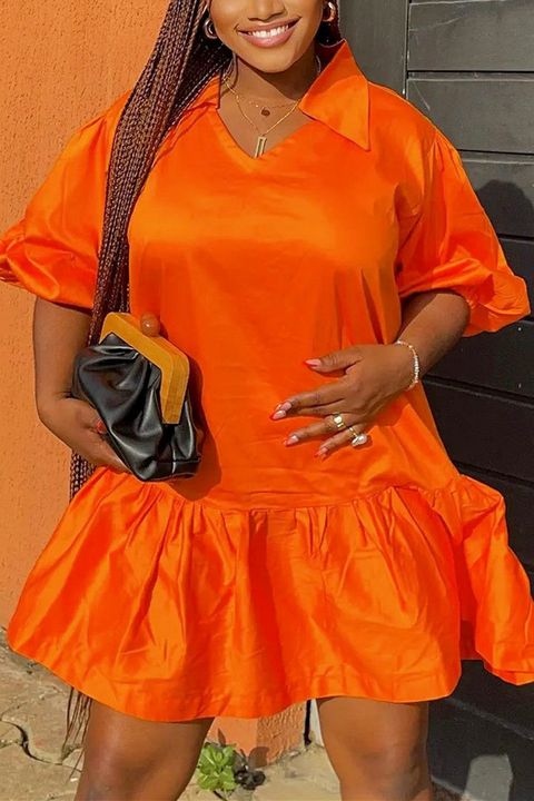 Flamingo Solid Ruffle Hem Knee Length Dress