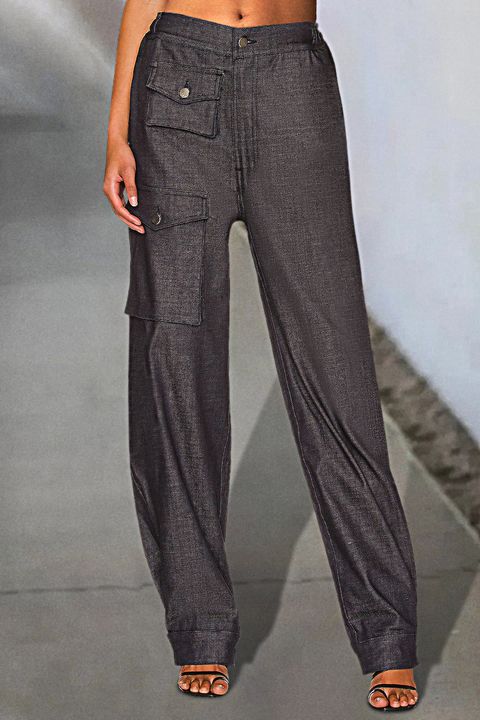 pantalones de Recta con Cintura Bolsillo Con Solapa | Shop