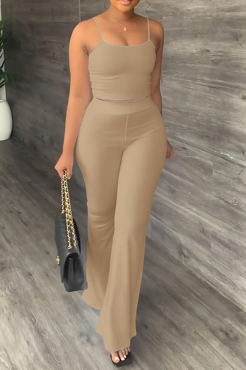 Solid Backless Cami Top & Flare Pants Set gallery 1
