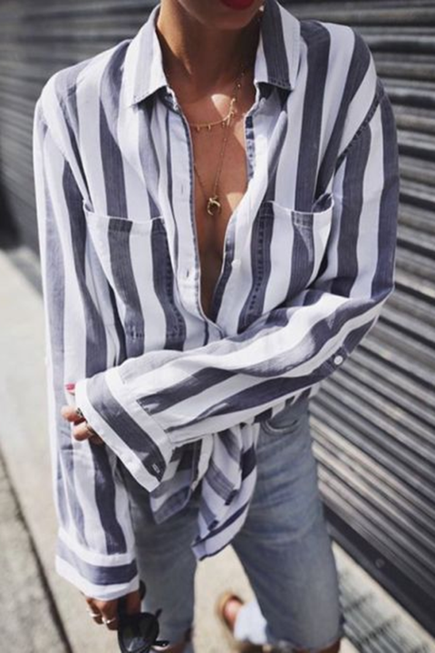 Striped Patch Pocket Front Shirt gallery 1