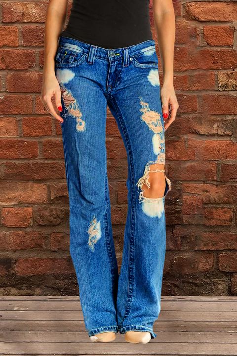 Flamingo Vintage Distressed Low Waist Flare Jeans