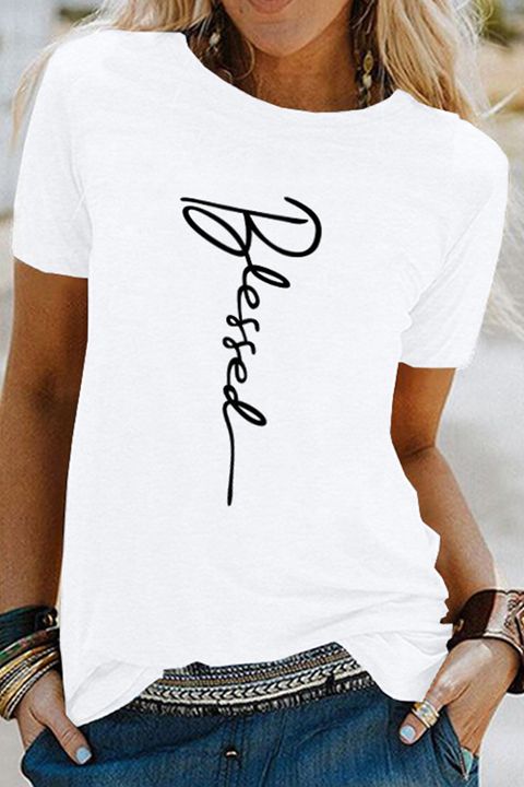 Letter Print Round Neck Short Sleeve T-Shirt gallery 1