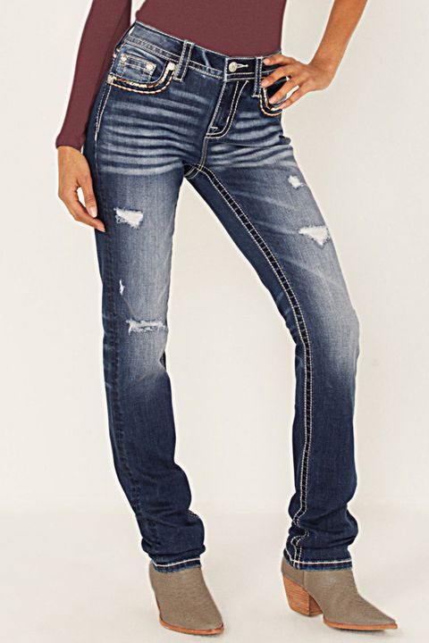 Ripped Mid Waist Bootcut Jeans gallery 1