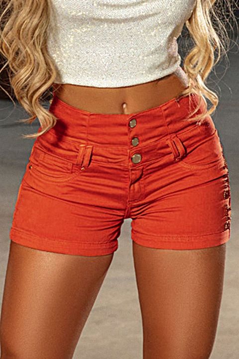 Flamingo Solid Button Fly Mid Rise Denim Shorts