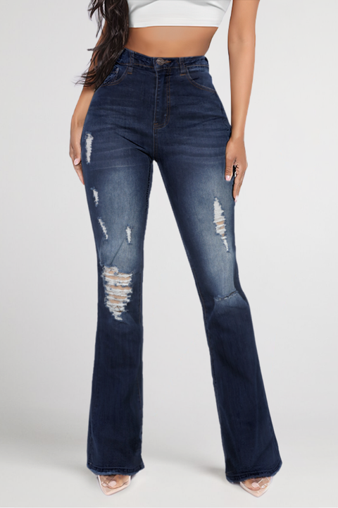 High Waist Ripped Flare Leg Jeans gallery 1