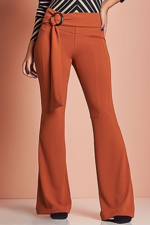 Flamingo Solid O-ring Belted Flare Pants