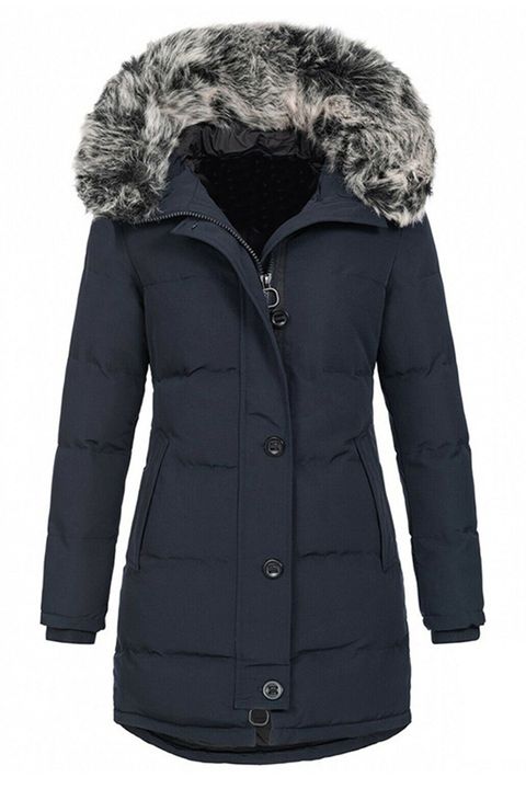 Contrast Feather Zip Up Button Front  Puffer Coat gallery 1