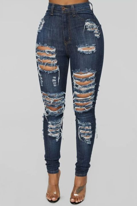 Ladder Distressed High Waist Skinny Jeans gallery 1