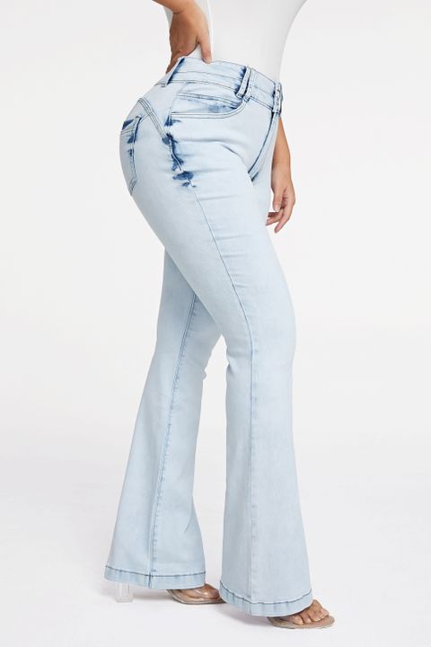 Flamingo Button Front Butt Lifting Flare Jeans