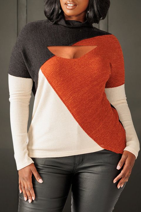 Colorblock Cut Out Turtleneck Sweater gallery 1