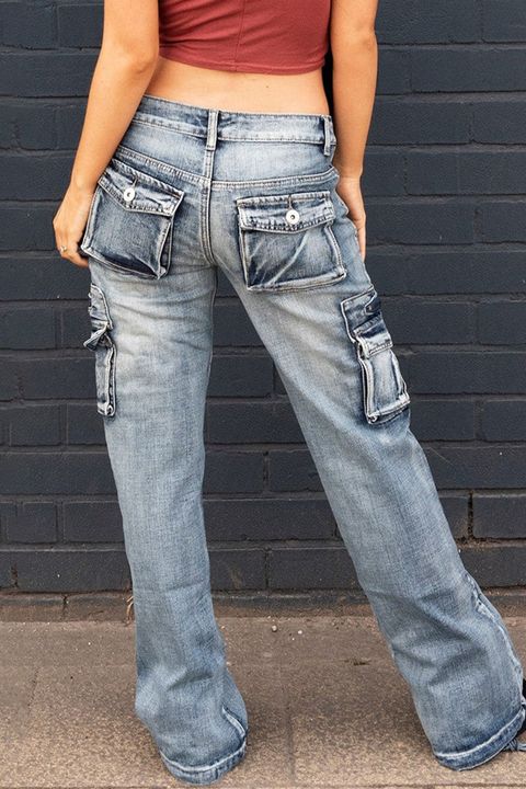 Flamingo 90s Vintage Flap Pocket Low Waist Cargo Jeans