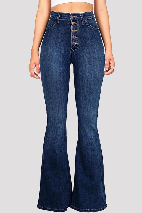 Button Fly High Rise Flare Jeans gallery 1