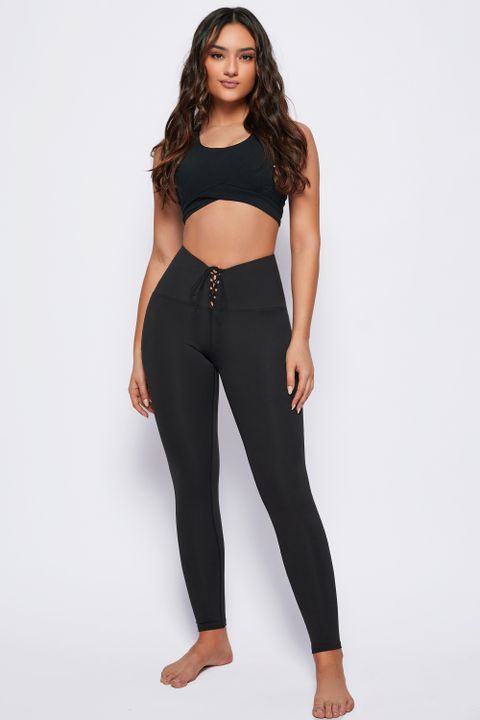 Flamingo Lace Up Front High Waist Sports Leggings