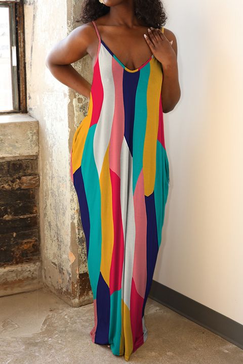 Colorblock Pocket Side Cami Maxi Dress gallery 1