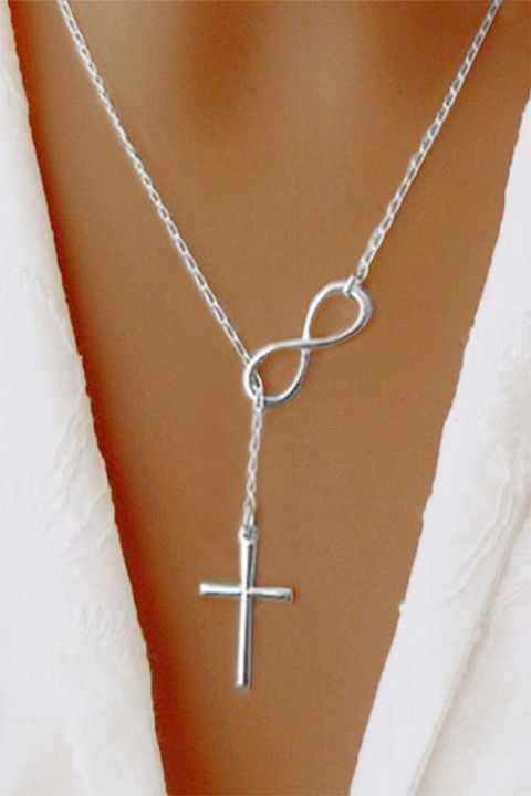 Flamingo  Cross & Number Charm Asymmetrical Necklace