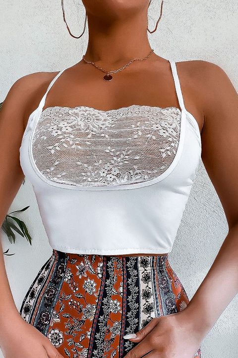 Lace Trim Backless Crop Cami Top gallery 1